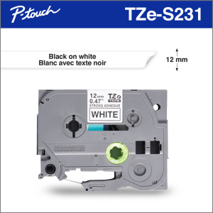 TZE-S231 Black on White 12mm